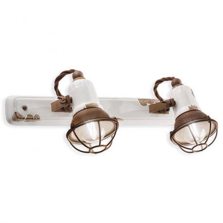 Aplice, corpuri de iluminat pentru pereti - Aplica cu 2 spoturi design retro realizata manual din ceramica LOFT