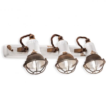 Aplice, corpuri de iluminat pentru pereti - Aplica cu 3 spoturi design retro realizata manual din ceramica LOFT