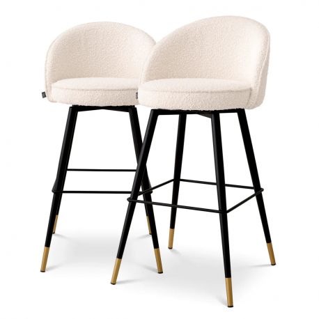 Scaune Bar - Set de 2 scaune de bar pivotante, design LUX, Bar Stool Cooper crem