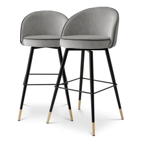 Scaune Bar - Set de 2 scaune de bar pivotante, design LUX, Bar Stool Cooper gri deschis