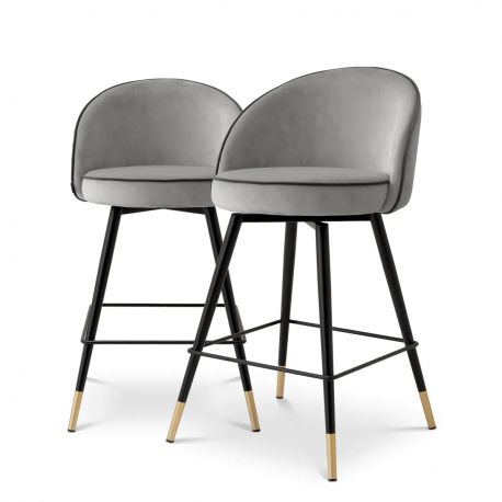 Scaune seturi pentru bar - Set de 2 scaune de bar pivotante, design LUX, Counter Stool Cooper gri deschis