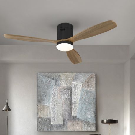 Lustre cu ventilator - Lustra LED cu Ventilator si telecomanda Siroco D-132cm negru/nuc