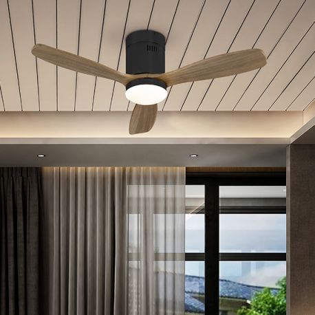 Lustre cu ventilator - Lustra LED cu Ventilator si telecomanda Siroco MINI negru/nuc