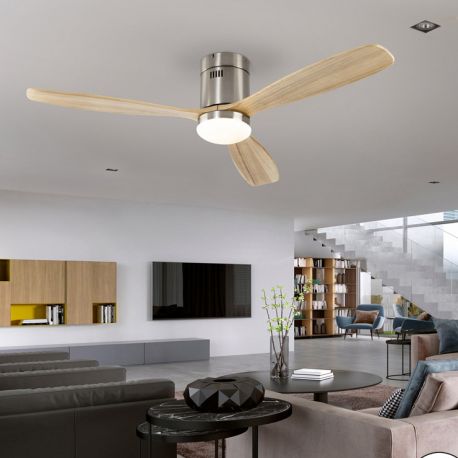 Lustre cu ventilator - Lustra LED cu Ventilator si telecomanda Siroco D-132cm nichel/lemn
