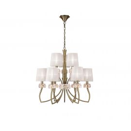 Candelabre, Lustre - Candelabru clasic cu 9 brate LOEWE antique brass/ abajur alb
