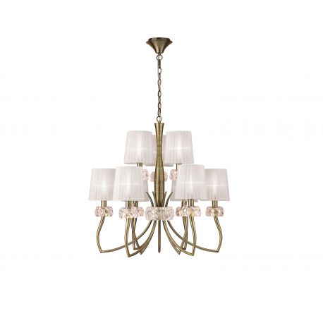 Candelabre, Lustre - Candelabru clasic cu 9 brate LOEWE antique brass/ abajur alb