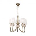 Candelabru clasic cu 5 brate LOEWE antique brass/ abajur alb
