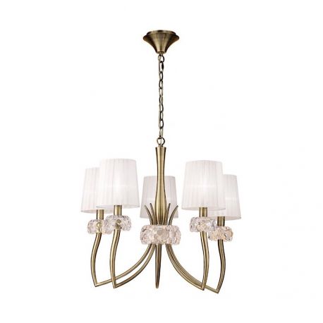 Candelabre, Lustre - Candelabru clasic cu 5 brate LOEWE antique brass/ abajur alb
