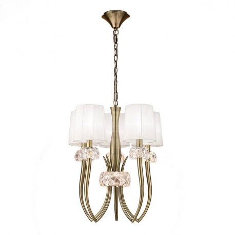 Candelabre, Lustre - Candelabru clasic cu 5 brate LOEWE antique brass/ abajur alb