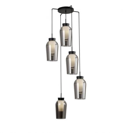 Pendule, Lustre suspendate - Lustra cu 5 pendule design modern Nora negru/ marmura neagra