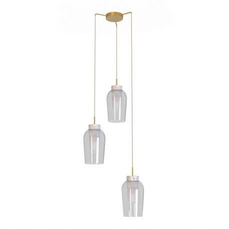 Pendule, Lustre suspendate - Lustra cu 3 pendule design modern Nora auriu/ marmura alba