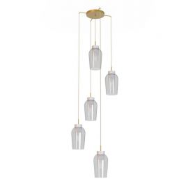 Pendule, Lustre suspendate - Lustra cu 5 pendule design modern Nora auriu/ marmura alba