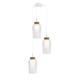 Pendule, Lustre suspendate - Lustra cu 3 pendule design modern Nora alb/ lemn