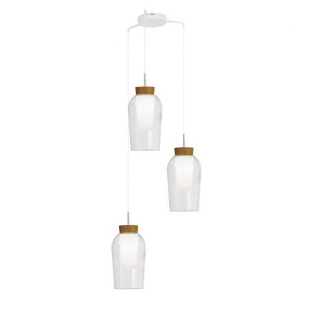 Pendule, Lustre suspendate - Lustra cu 3 pendule design modern Nora alb/ lemn