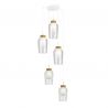 Lustra cu 5 pendule design modern Nora alb/ lemn