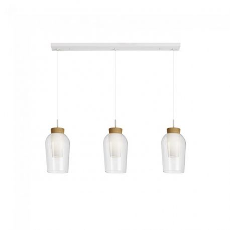 Pendule, Lustre suspendate - Lustra cu 3 pendule design modern Nora alb/ lemn