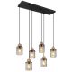 Lustra suspendata 6L design modern REID negru, fumuriu, maro inchis