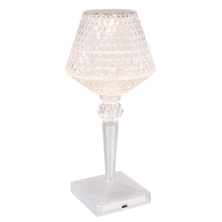 Veioze - Lampa de masa cu baterii, plastic transparent cu efect de cristal Gixi alb
