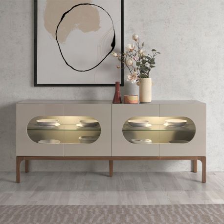 Comode - Bufet design modern cu iluminare interioara Gray and Walnut