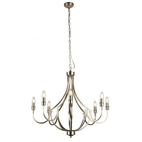 Candelabre, Lustre - Candelabru cu 8 brate design vintage Lodge argintiu satinat