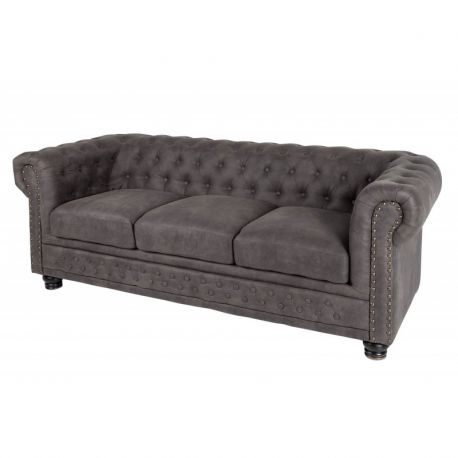 Canapele - Canapea clasica stil englezesc Chesterfield II 3 locuri, vintage gri taupe