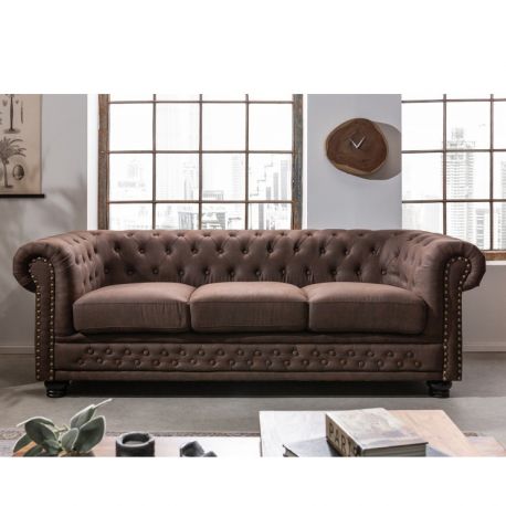 Canapele - Canapea clasica stil englezesc Chesterfield II 3 locuri, maro vintage