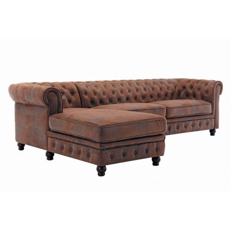 Coltare - Coltar cu sezlong stanga Chesterfield, maro antic