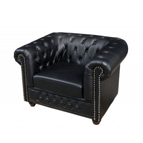 Fotolii - Fotoliu clasic stil englezesc Chesterfield, negru antic