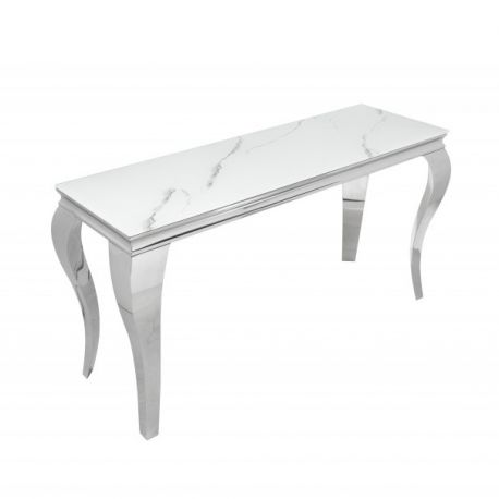 Console - Consola eleganta Modern Barock 145cm, argintiu/ aspect de marmura