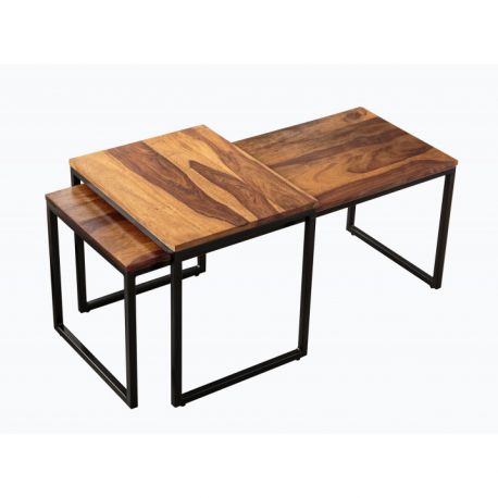 Masute Living - Set de 2 masute design industrial Elements Long Sheesham