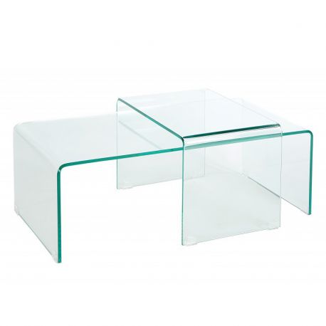 Masute Living - Set de 2 masute moderne din sticla transparenta Fantome