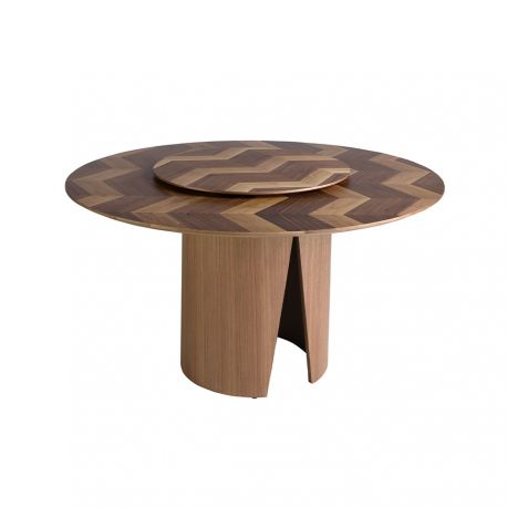 Mese dining - Masa rotunda cu blat central pivotant design LUX Walnut 150cm