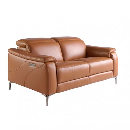Canapele - Canapea 2 locuri eleganta, design LUX cu functia relax Cowhide brown leather