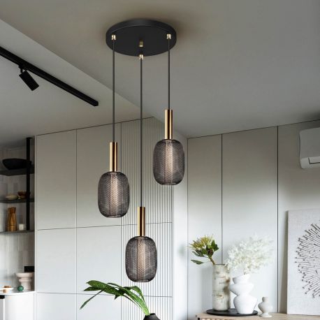 Pendule, Lustre suspendate - Lustra cu 3 pendule LED design modern Micron negru/auriu
