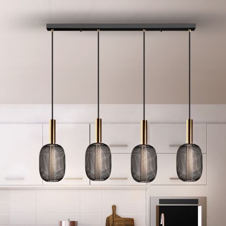 Pendule, Lustre suspendate - Lustra cu 4 pendule LED design modern Micron negru/auriu
