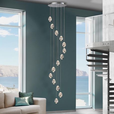 Corpuri de iluminat Lustre pentru casa scarii - LUSTRA LED CU 14 PENDULE LED cu telecomanda ROCIO, crom