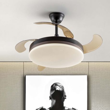Lustre cu ventilator - Lustra LED cu Ventilator si telecomanda, lame retractabile Vento negru/bronz