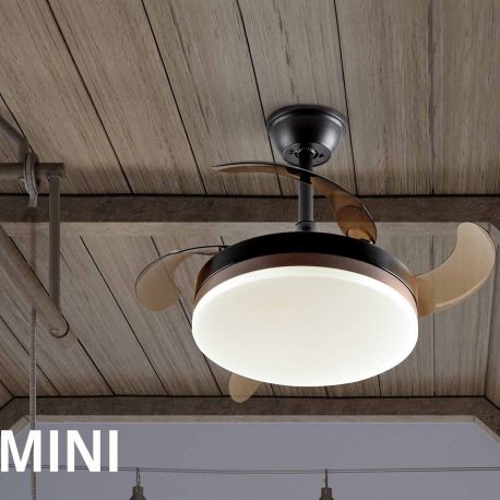 Lustre cu ventilator - Lustra LED cu Ventilator si telecomanda, lame retractabile Mini Vento negru/bronz