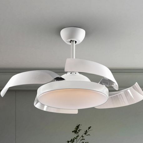 Lustre cu ventilator - Lustra LED cu Ventilator si telecomanda, lame retractabile Enzo alb