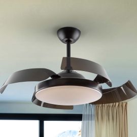 Lustre cu ventilator - Lustra LED cu Ventilator si telecomanda, lame retractabile Enzo negru