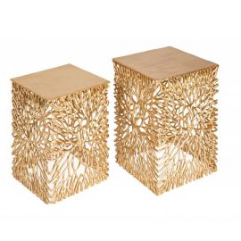 Masute Living - Set de 2 masute laterale Leaf auriu