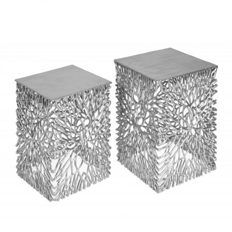 Masute Living - Set de 2 masute laterale Leaf argintiu