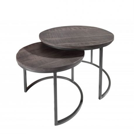 Masute Living - Set de 2 masute design industrial Elements Mango gri