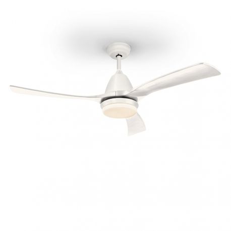 Lustre cu ventilator - Lustra LED cu Ventilator si telecomanda, lame din lemn, Aspas alb