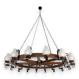 Candelabre, Lustre - Candelabru rustic fabricat manual din lemn Roata 16L