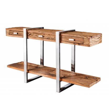 Console - Consola design high-tech din metal si lemn masiv, Barracuda 145cm