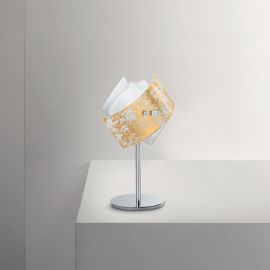 Aplice, corpuri de iluminat pentru pereti - Veioza, Lampa de masa CAMILLA cu foita aurie sau argintie