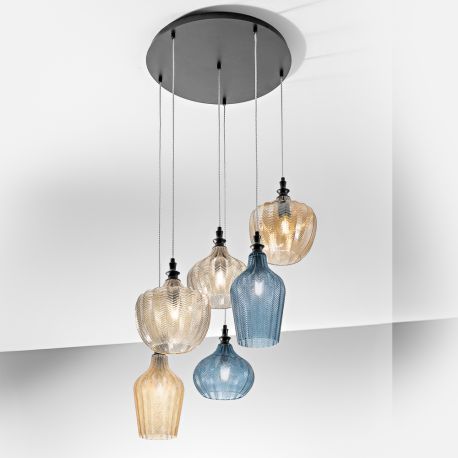 Pendule, Lustre suspendate - Lustra cu 6 pendule CLEOFE ambra, alb sau multicolor