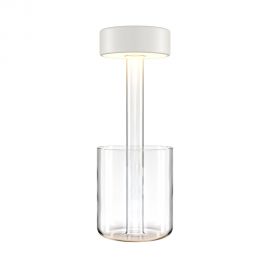 Lampa portabila cu baterii cu baza in forma de vaza AI design alb/ transparent