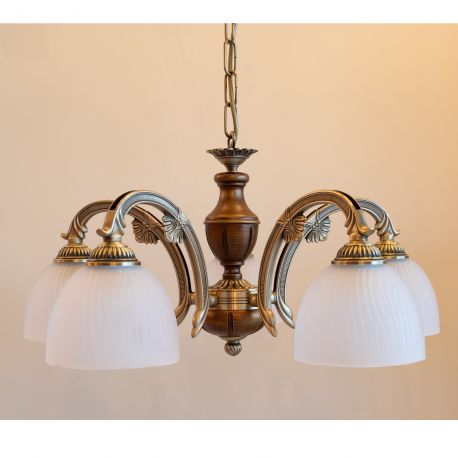 Candelabre, Lustre - Candelabru 5 brate design italian din alama cu lemn 5630